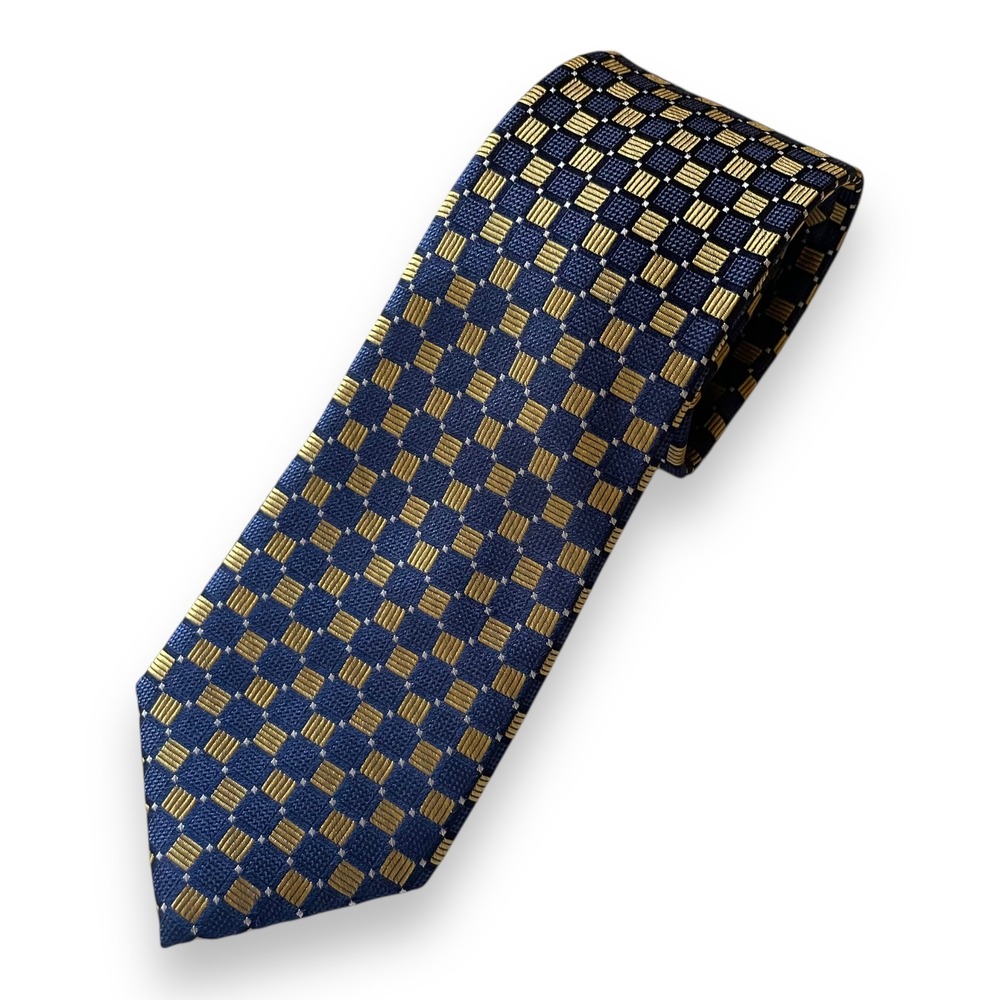Jos. A. Bank Traveler Men's Silk Tie Navy Blue Gold Geometric Stain‎ Resistant